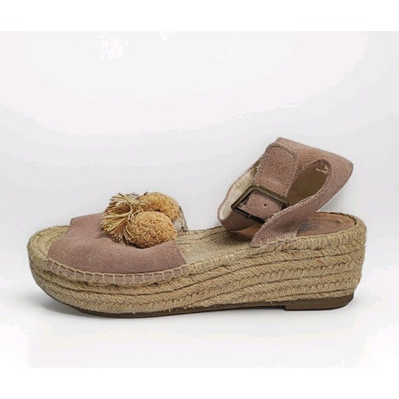 Soludos Anthropolog Womens 8 Panarea Wedge Platform Espadrilles Pompoms Sandals - Picture 2 of 11